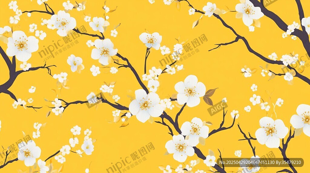 黄色背景下的唯美花卉图案