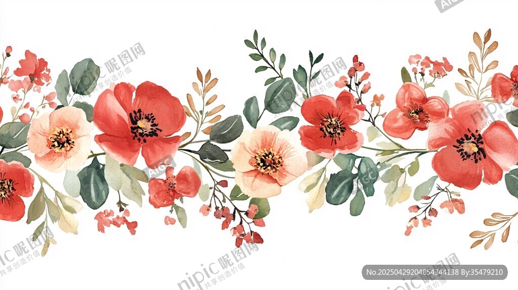 花卉花边图案 清新水彩风