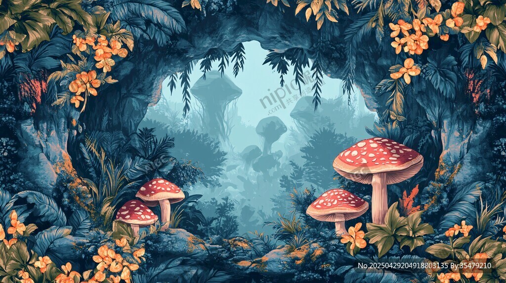 梦幻森林中的蘑菇奇幻景象