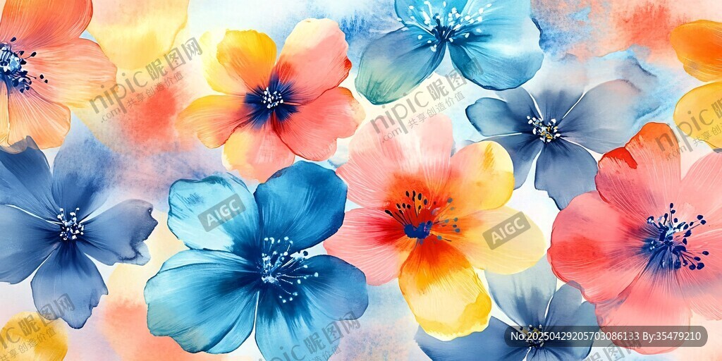 缤纷水彩花卉图案背景