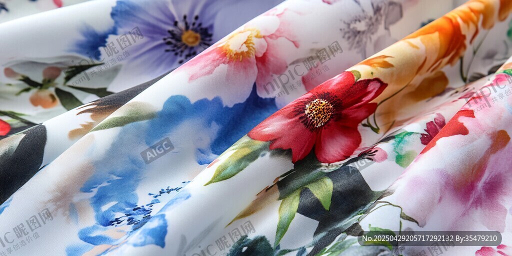 多彩花卉印花布料纹理