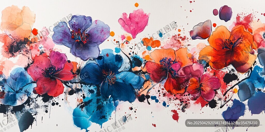 绚丽水彩花卉艺术画作