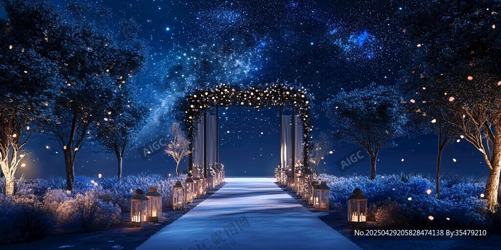梦幻星空下的浪漫婚礼步道