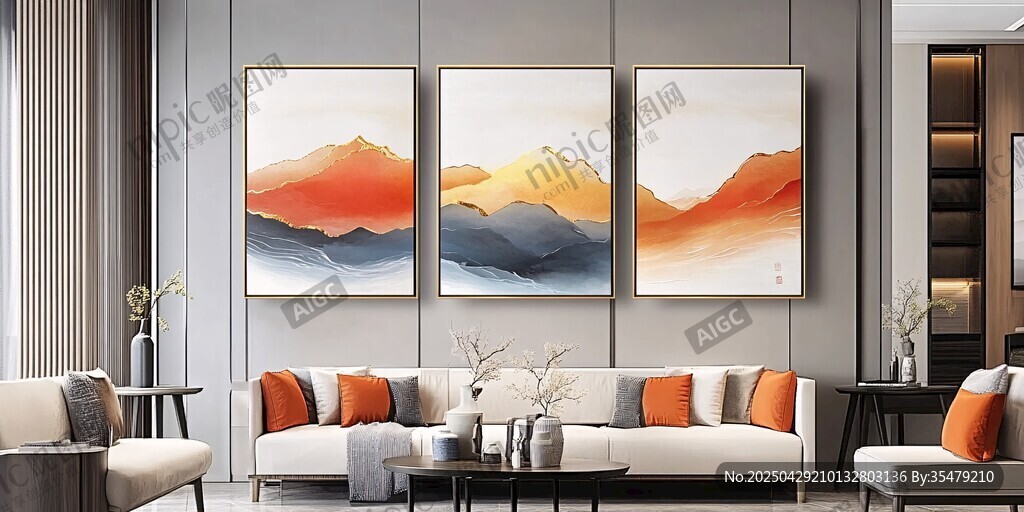 现代客厅的山水挂画装饰