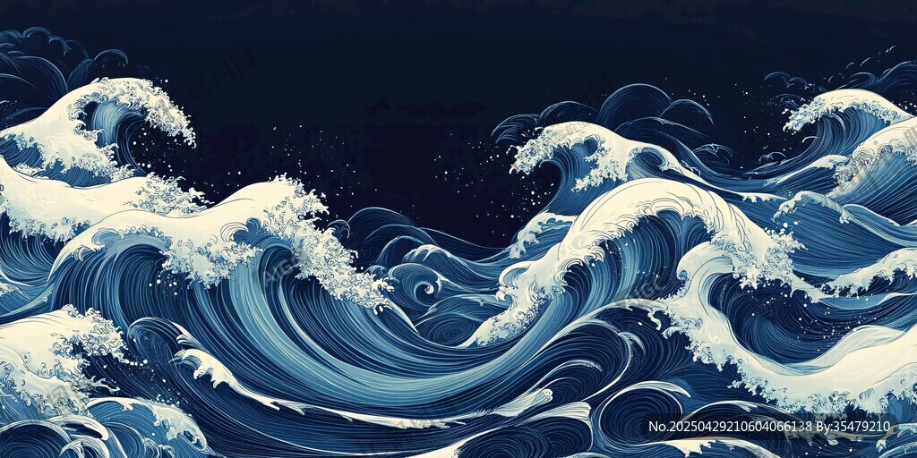 汹涌海浪夜景图