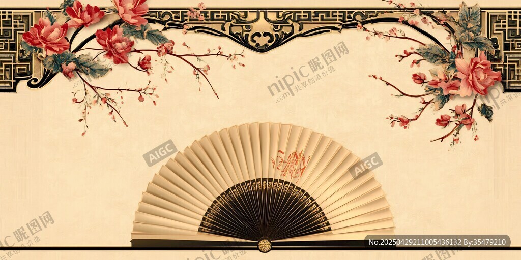 古典折扇与中式花卉装饰