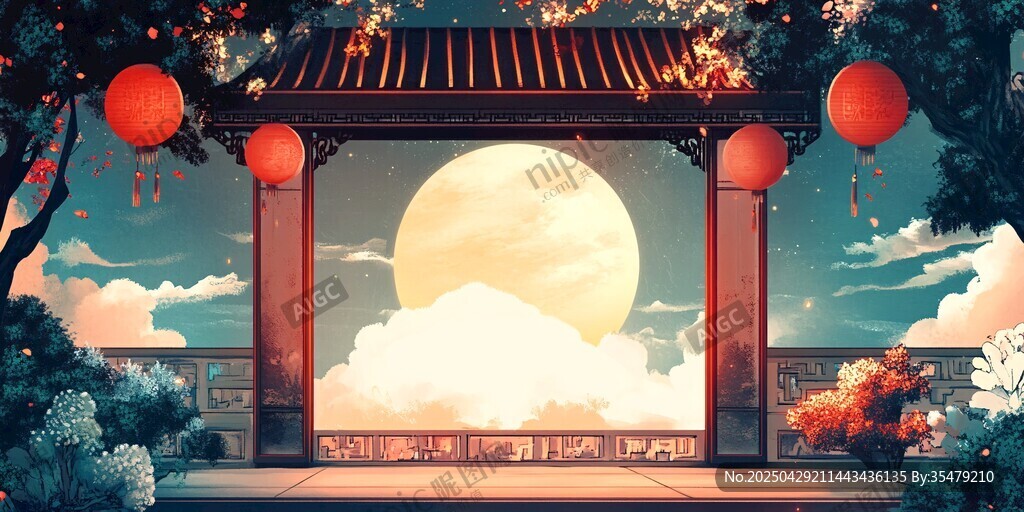 月下中式庭院静谧美景