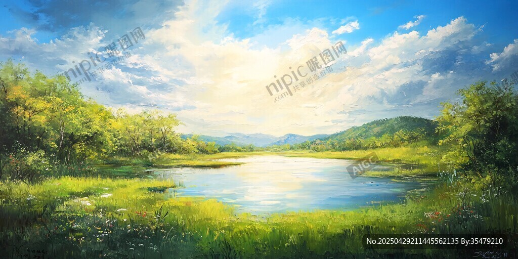 梦幻湖畔的阳光风景