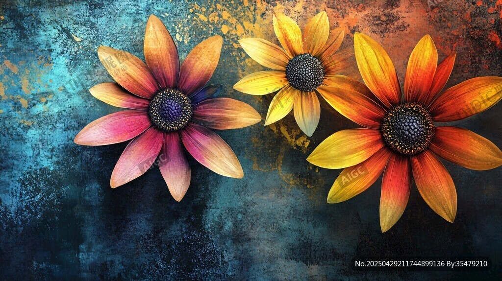 三朵绚丽花卉艺术画作