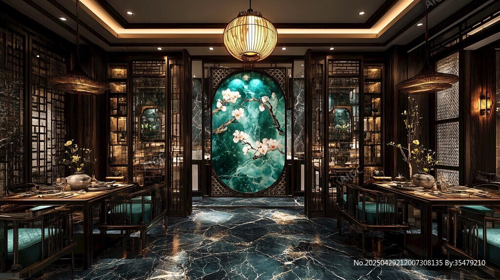 中式典雅餐厅室内精致场景