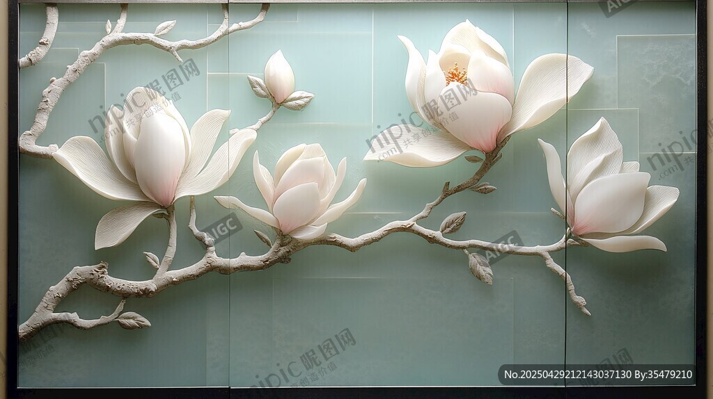 玉兰花墙面浮雕艺术装饰
