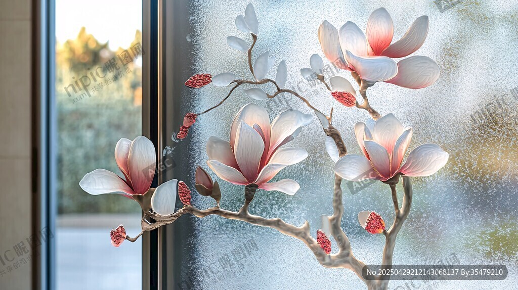 窗前玉兰花枝贴饰