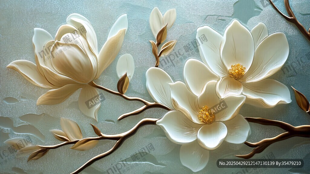 立体浮雕玉兰花艺术画面