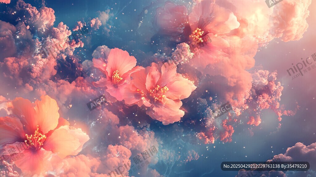 梦幻云端绽放绚烂花朵