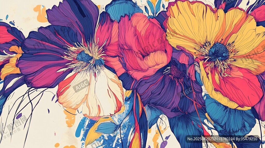 缤纷多彩花卉艺术插画