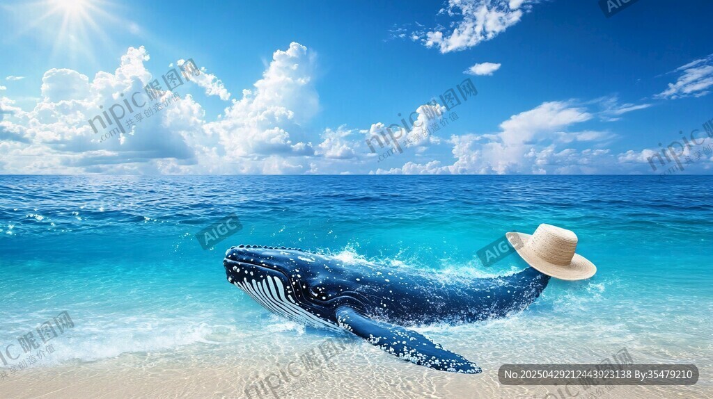 海中鲸鱼携帽畅游梦幻景