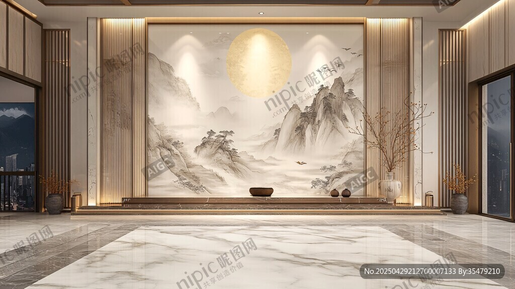 中式山水客厅背景墙设计