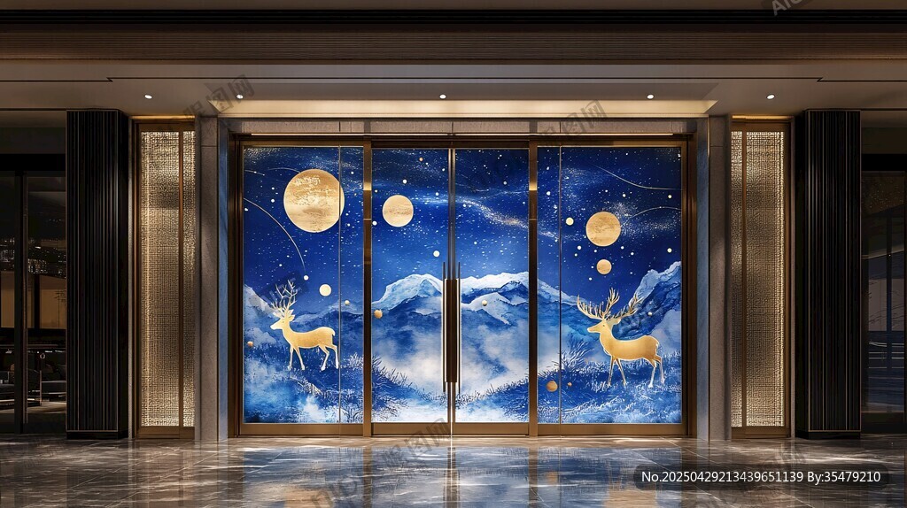 梦幻星空鹿影玻璃门设计