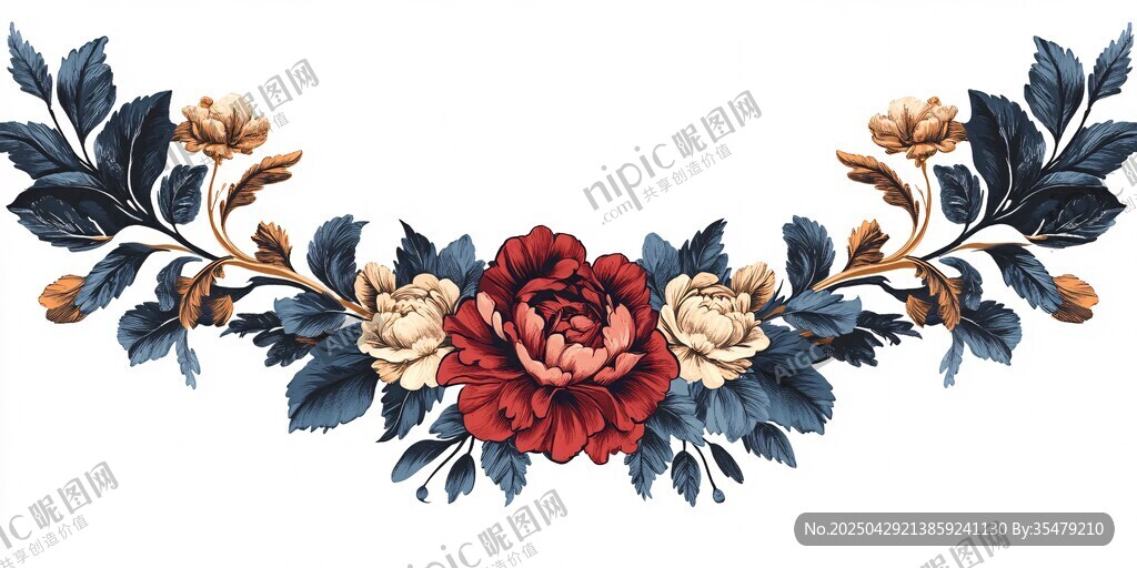 复古花卉装饰花环图案