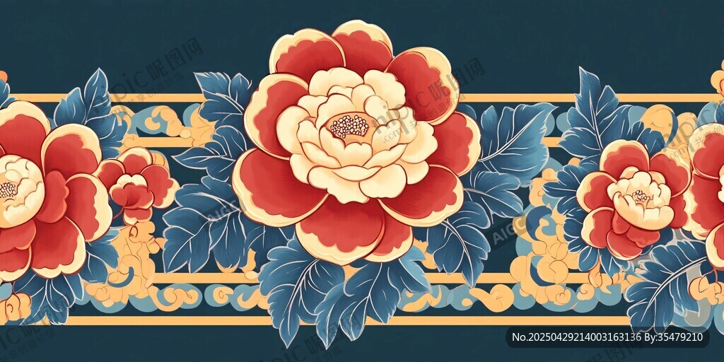 中式牡丹花纹饰图案设计