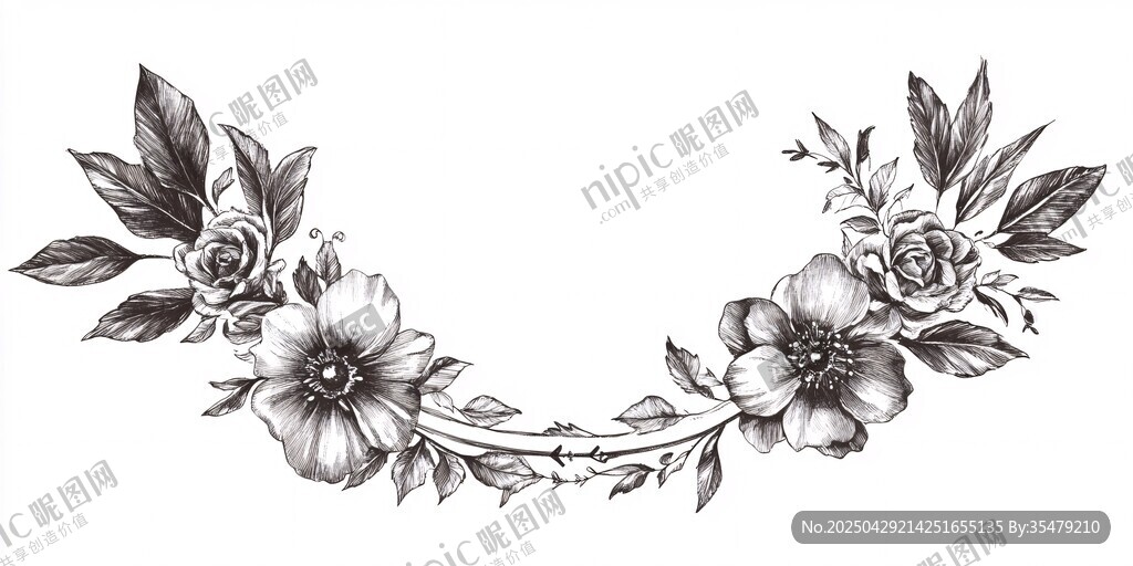 手绘花卉花环图案设计