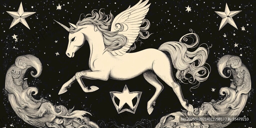 梦幻独角兽于星空飞舞