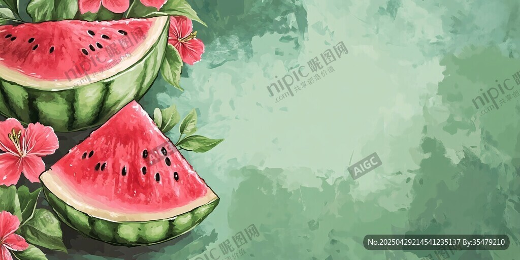 夏日西瓜花卉清新插画