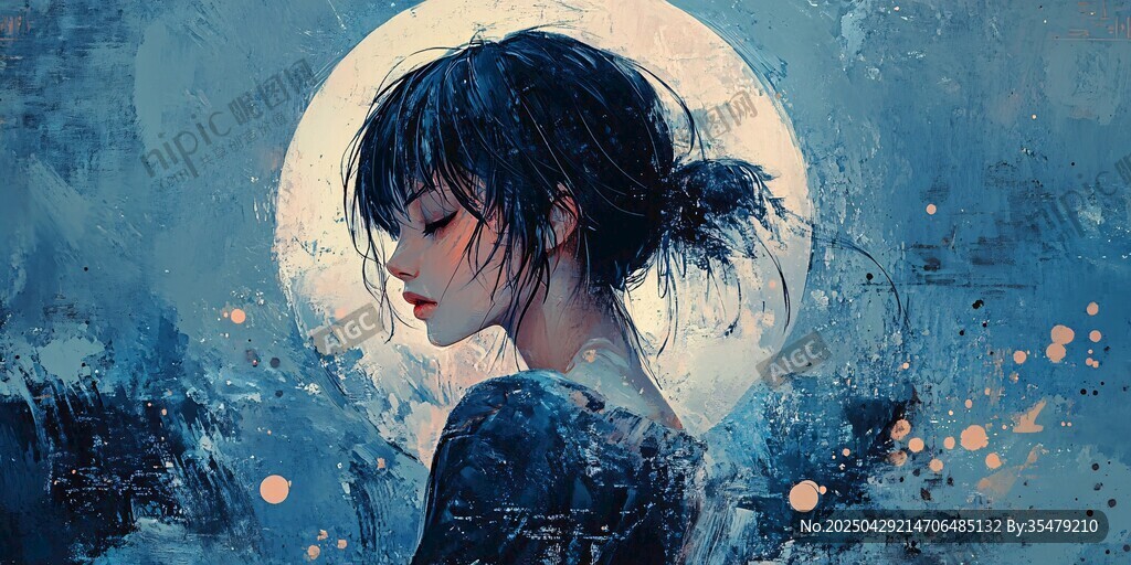 月下少女的静谧思绪
