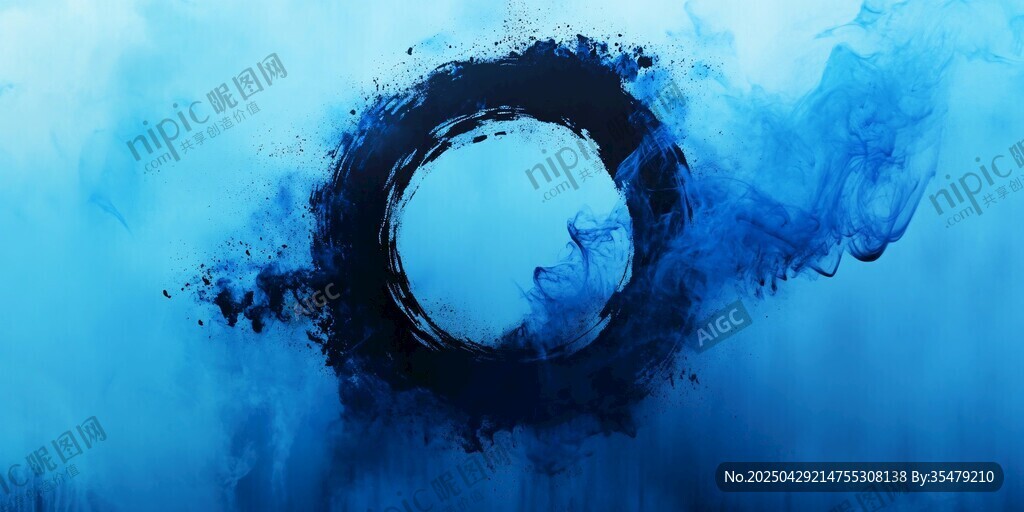 蓝色水墨环形梦幻艺术画面