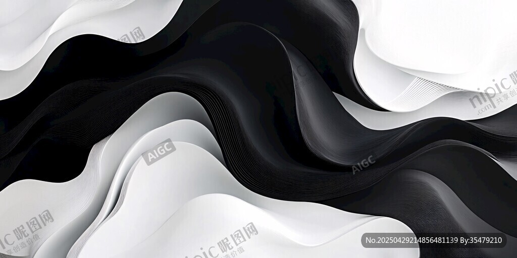 黑白波浪抽象艺术图案