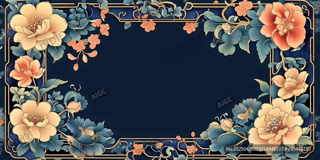 中式花卉边框 典雅背景图