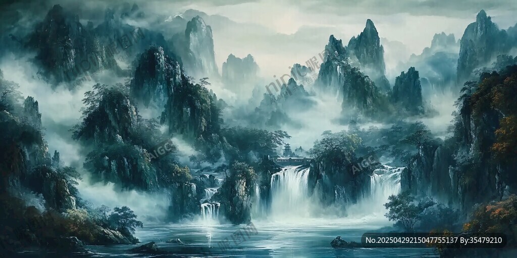水墨山水间的梦幻自然景致