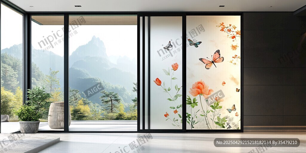 中式花鸟玻璃隔断雅致空间