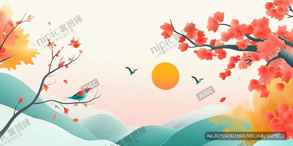 秋日山林飞鸟唯美景致