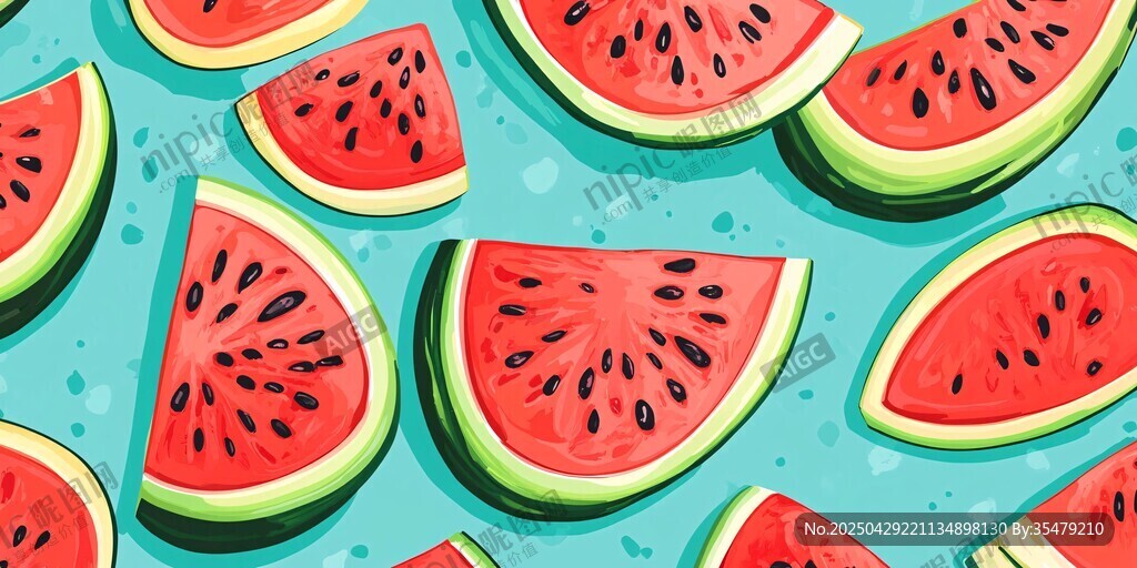 夏日西瓜切片清新插画