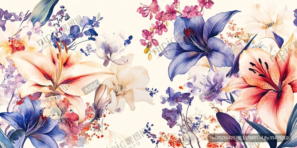 多彩花卉水彩画背景图案