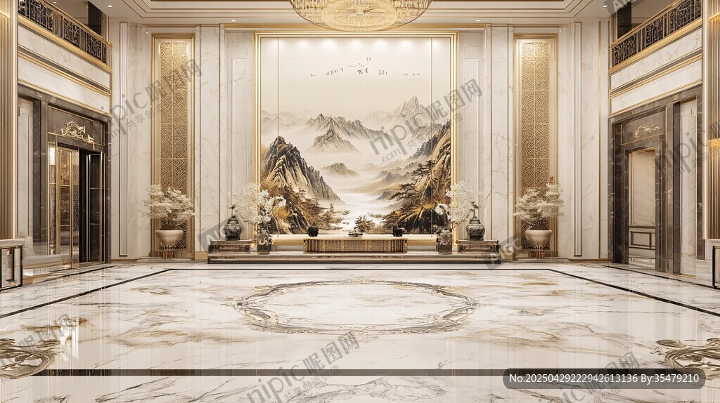 奢华新中式大厅装饰景观