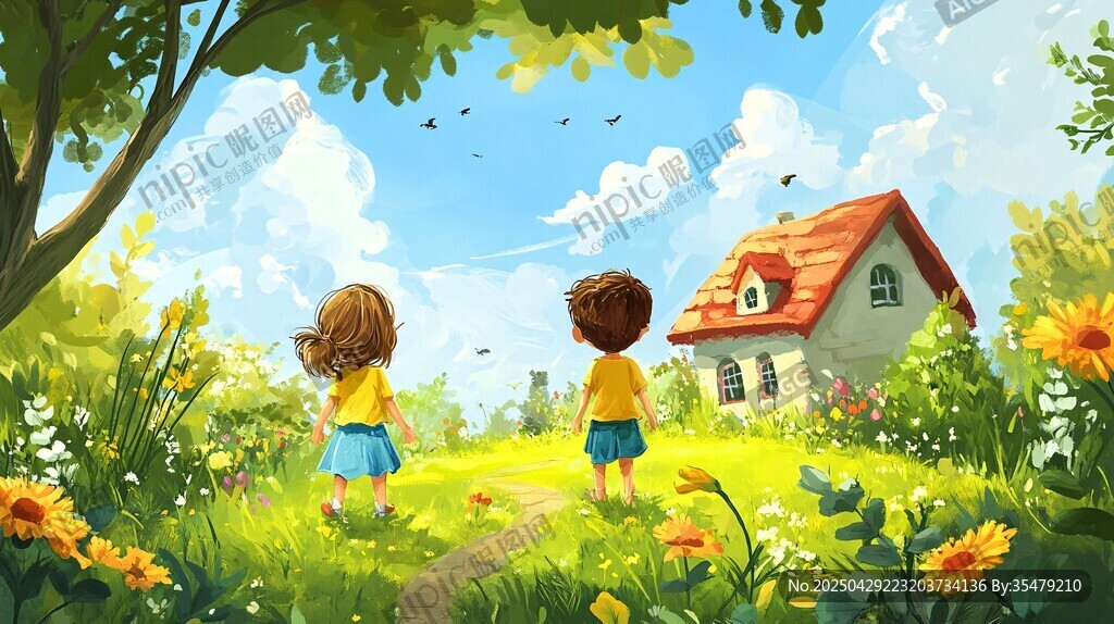 田园童趣 孩童漫步美丽乡间