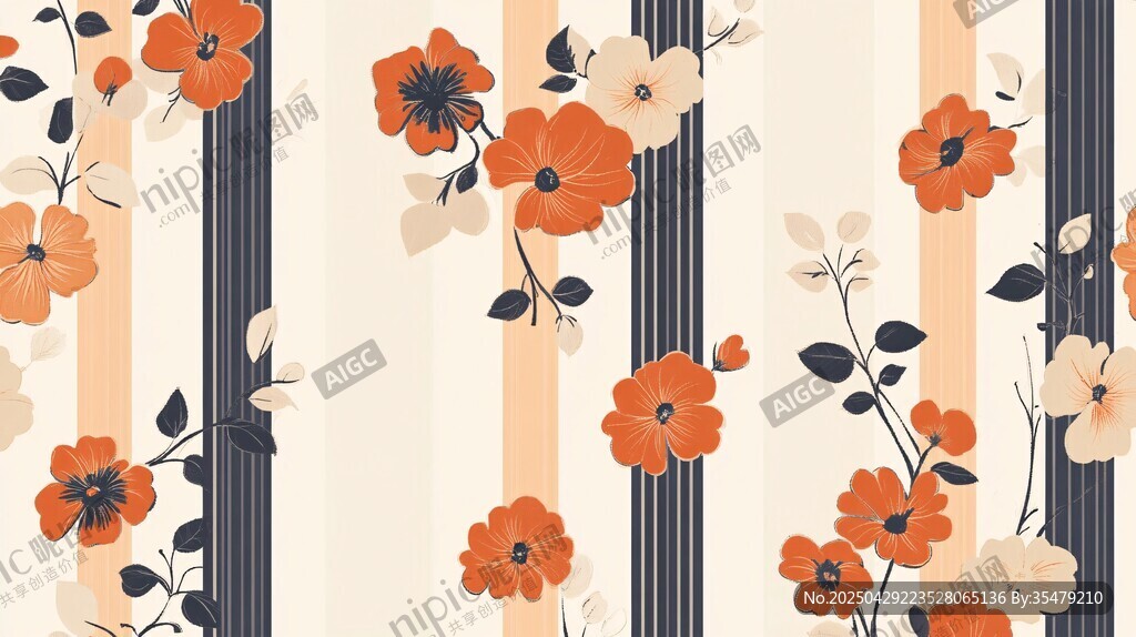 条纹背景上的花卉图案