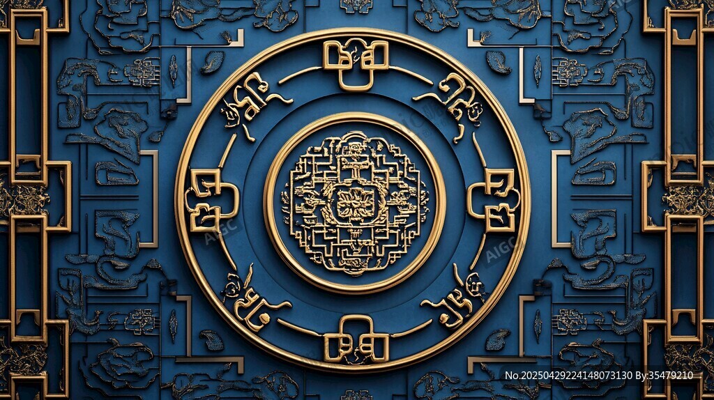 中式蓝金雕花传统背景图