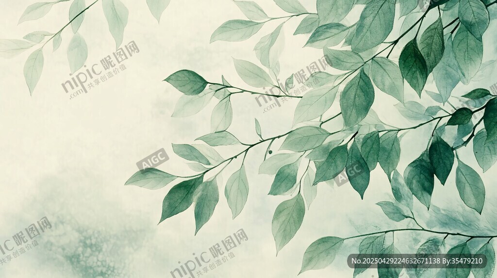 清新水墨风绿叶背景图