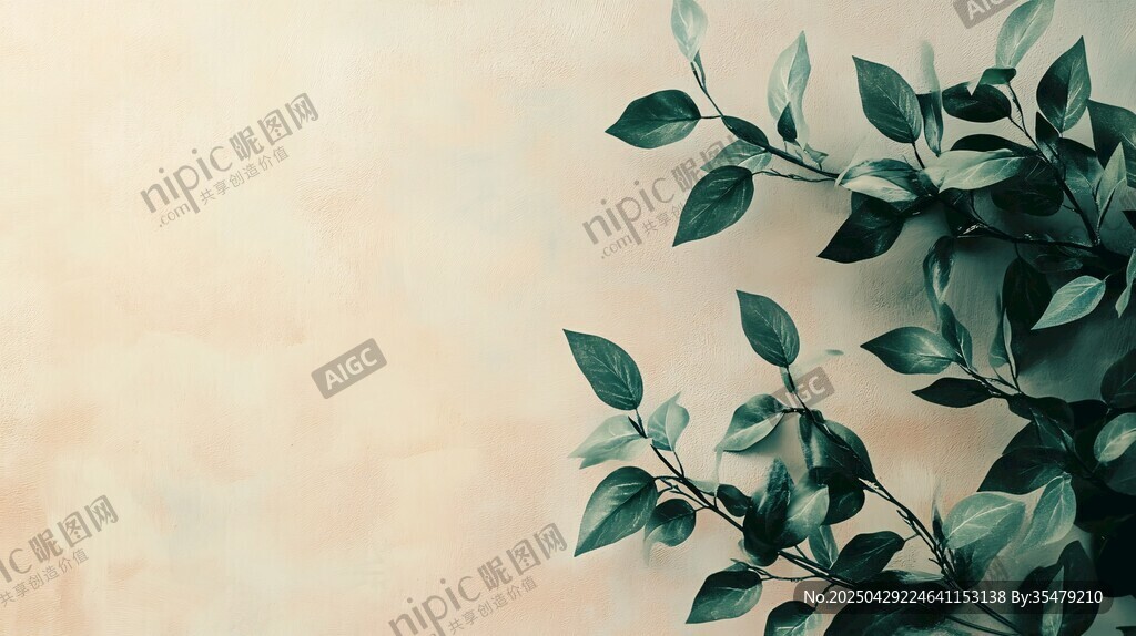 绿叶点缀的温馨浅色背景