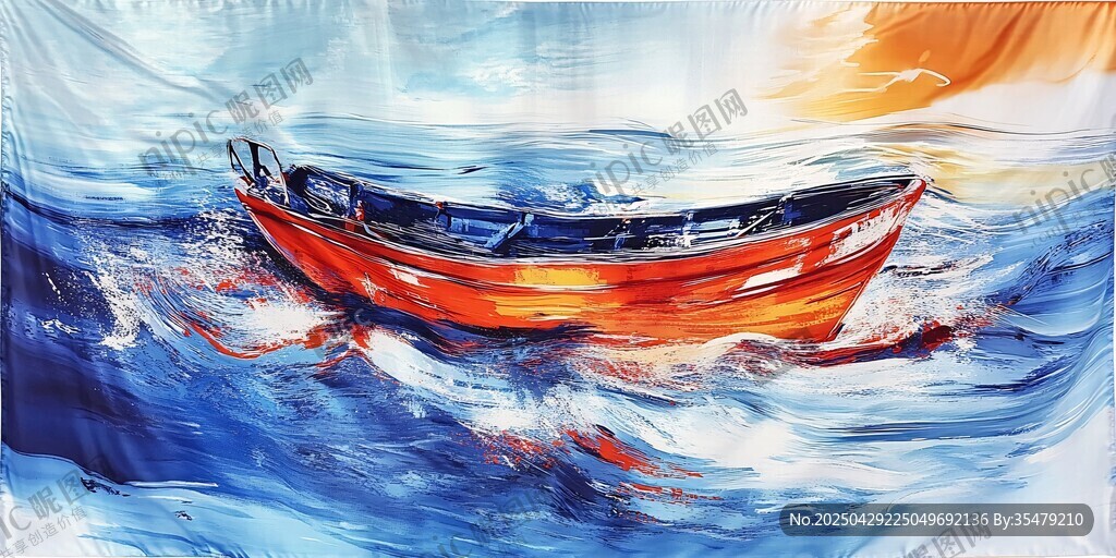 海上孤舟油画艺术场景