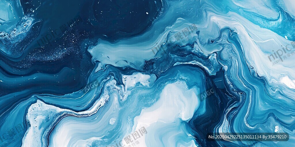 蓝白流体艺术抽象纹理图案