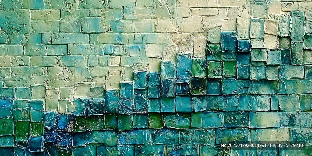 蓝绿渐变的创意砖块墙面