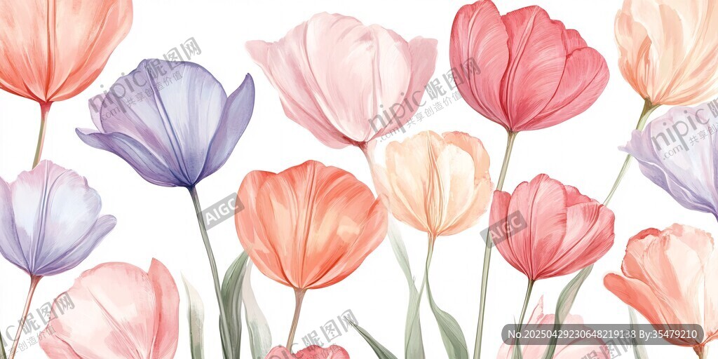 多彩手绘郁金香花卉图案