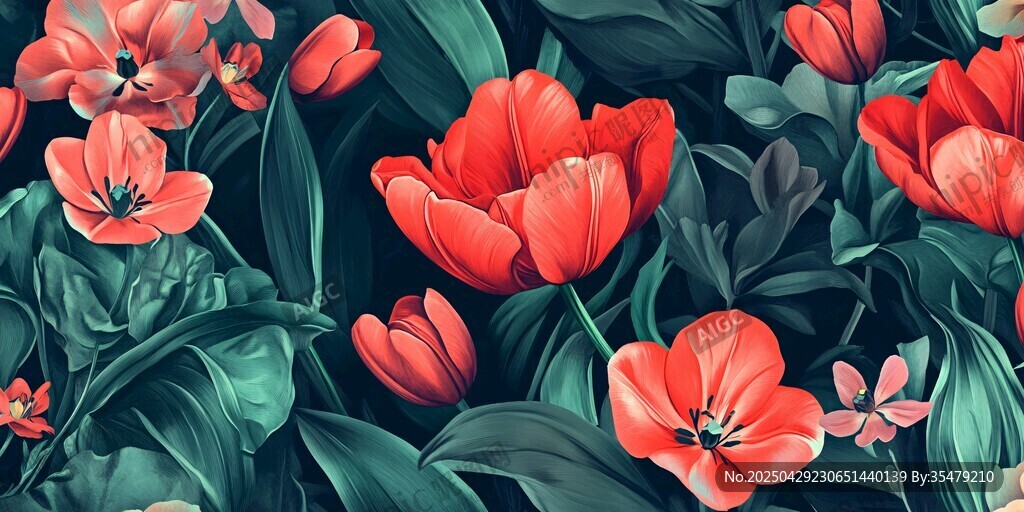 艳丽郁金香花卉图案背景