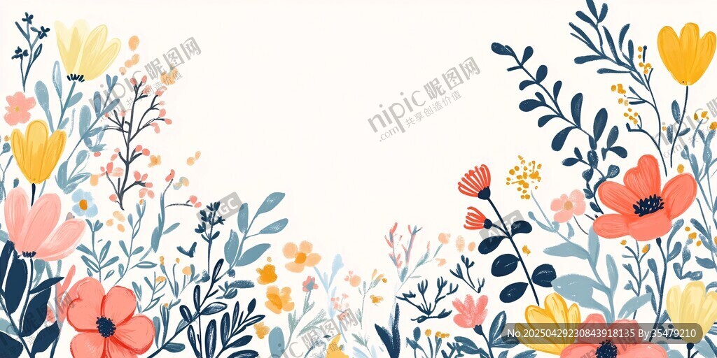 手绘花卉边框背景图
