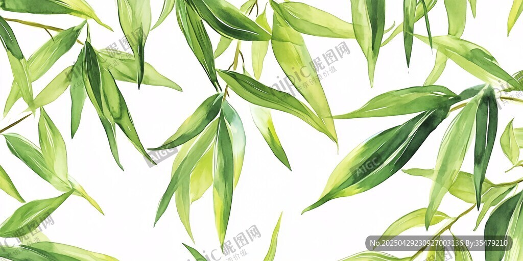 清新竹叶水彩图案背景