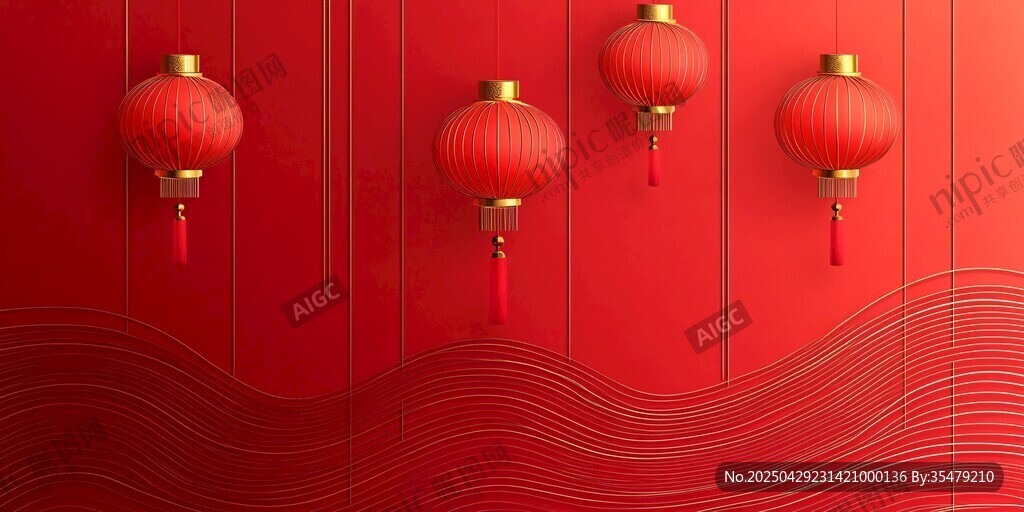 红色背景上的喜庆红灯笼